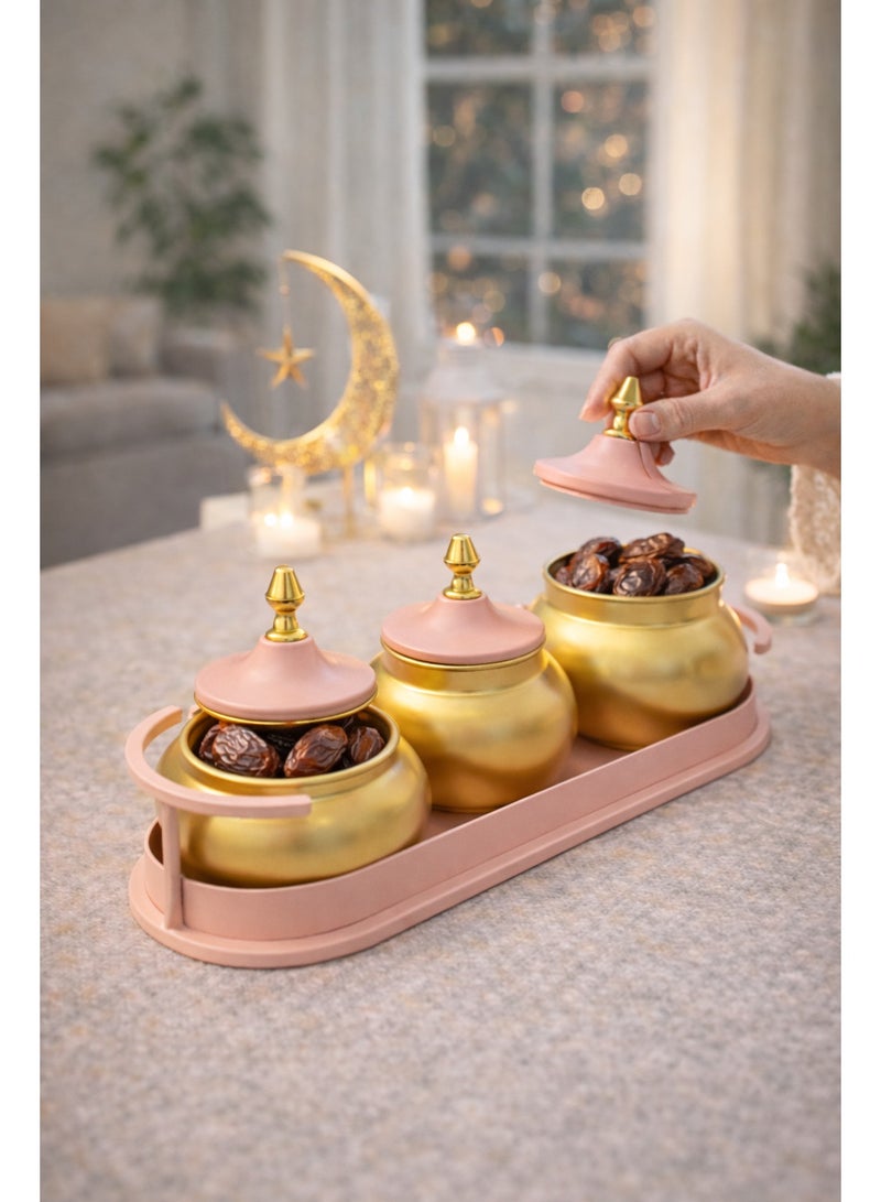 أولودينيز  طقم تقديم فاخر بتصميم رمضاني – أوعية معدنية بلمسة ذهبية مع صينية فاخرة للتقديم والضيافة - Image 2